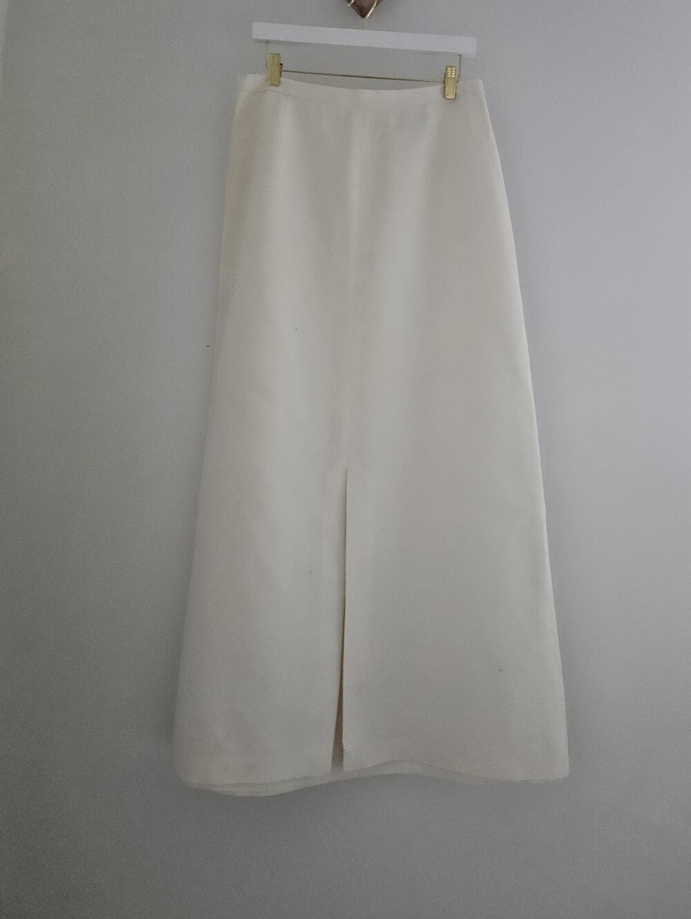 Oscar Di La Renta Vtg. Cream High Waist Long Lined Middle Slit Linen Blend Skirt - Picture 2 of 13